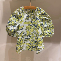 Spot childrens wear 21 summer new girls bubble sleeve print shirt top loose shirt XS-1L3150120