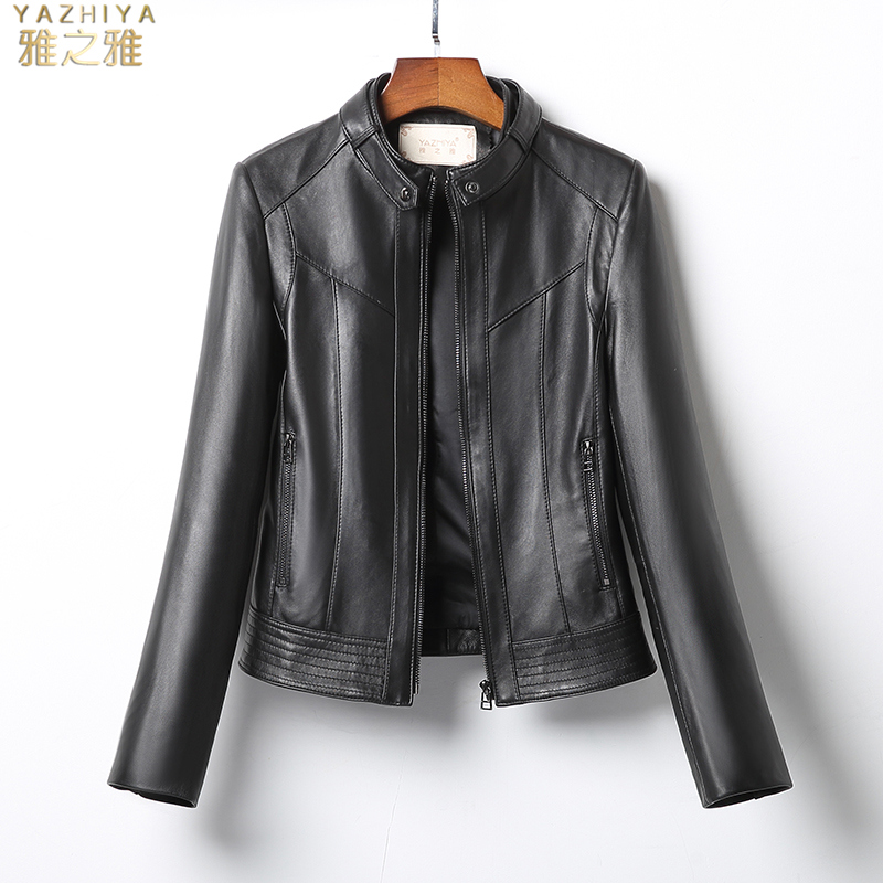 2020 mùa xuân mới Henning Cừu Da Da ngắn Locomotive lãm Leather Jacket da của phụ nữ Slim Collar Edling