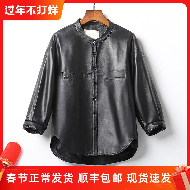 2022 spring and autumn new Haining sheepskin leather women's short leather jacket casual small coat loose Korean version