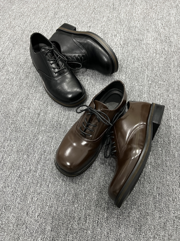 Roes Italian First-Layer Leather Horse Oil Leather Lining Cleanfit Square-Toe Derby Height-Increasing Leather Shoes for Men and Women