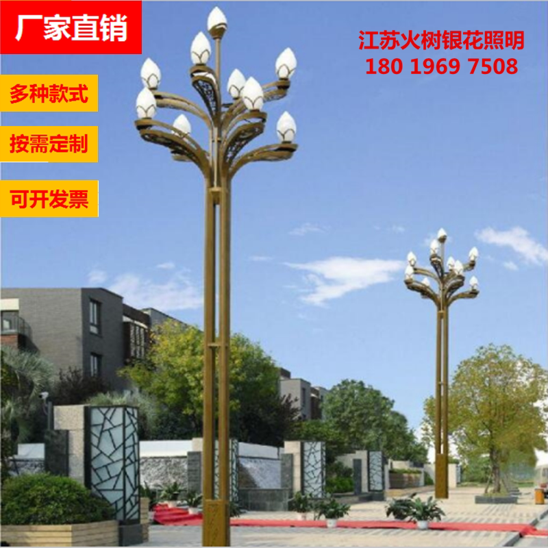 Outdoor high pole magnolia lamp 6 meters 8 meters 10 meters 12 meters long China Landscape Road Plaza community factory direct sales