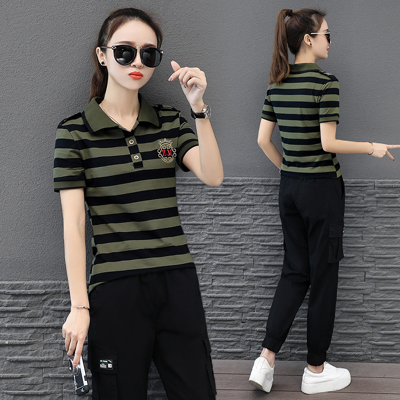 Outdoor Camouflak Suit Women's Summer New Black Turnstiles Short Sleeves Sport Repair Bouquet Stomp Pants Suit Tide