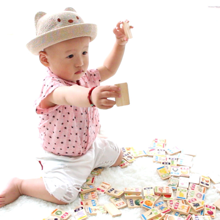 Wooden building blocks dominoes 100 pieces Children's baby Puzzle Toys 1-5-year-old Literacy Early-taught Gift