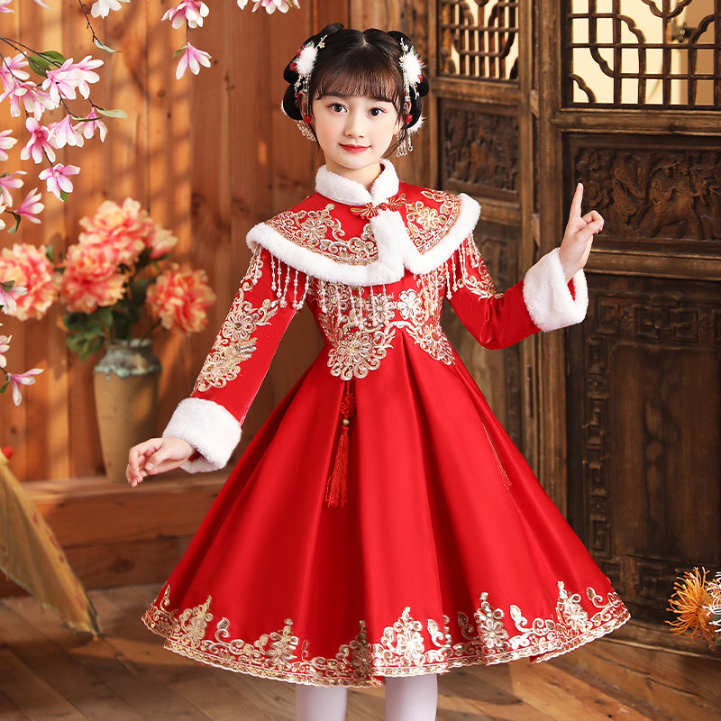 Girls Han Wear Winter 2023 New Year's Fashion Chinese Winter Dress New Year Clothing Clothing Clothing Clothing Clothing Winter