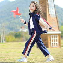Net Red Girl Suit 2022 new spring CUHK Tong Han version Ocean Gas Children Trendy Sports Casual Two Sets