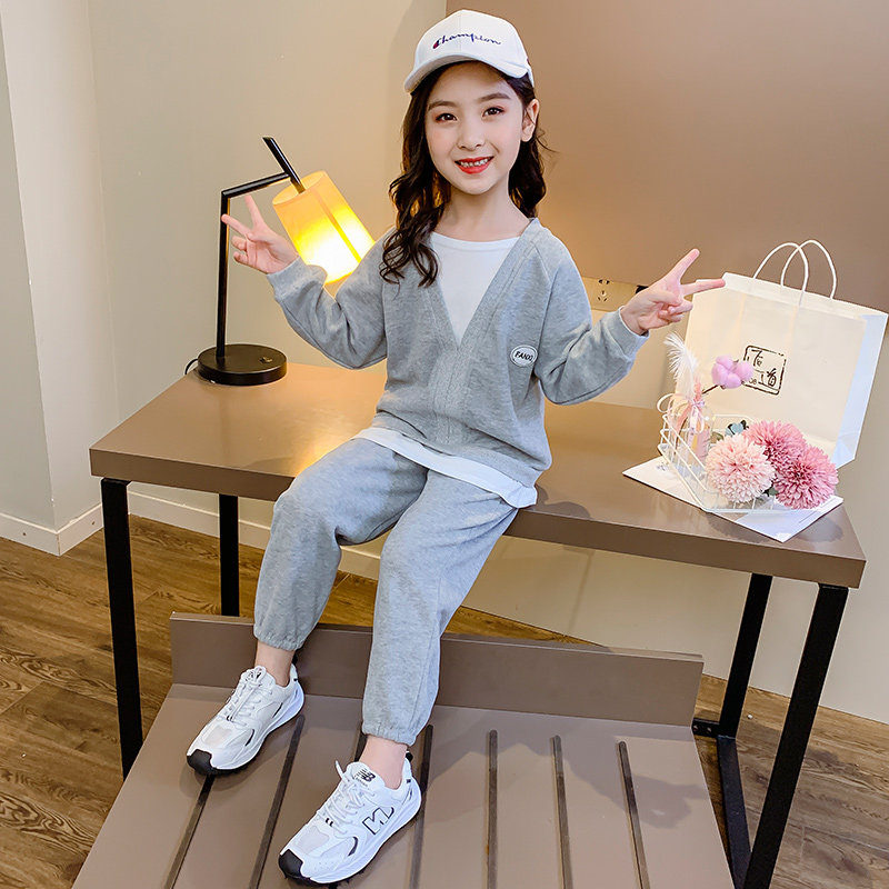 Net red girl's thick T-shirt suit 2021 new fashion CUHK Girl Scouts Girls Leisure Spring and Autumn Sports Two sets