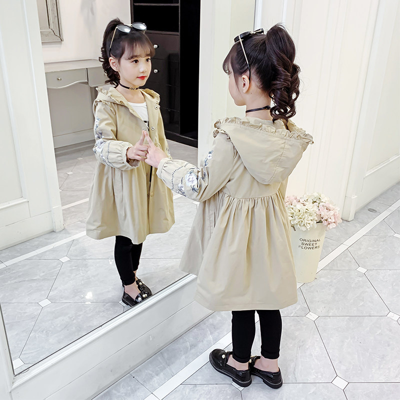 Girl's windjersey 2021 new Korean version of the spring dress Inn Wind trendy children mid-length version girl Spring and autumn jacket