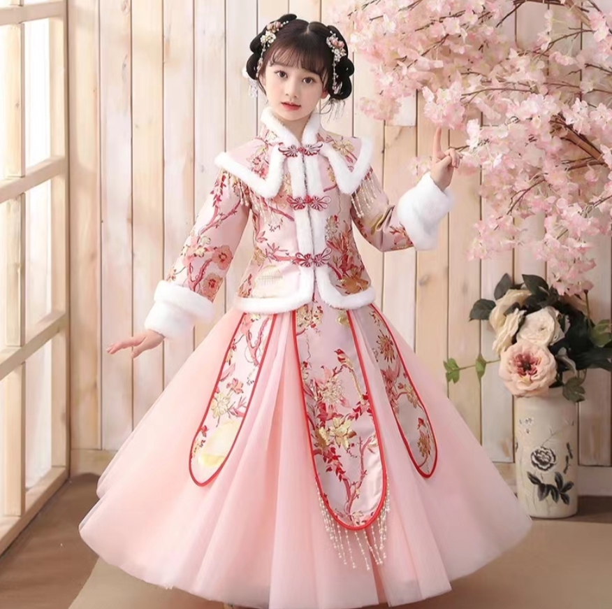 Girls Han Wear Winter 2023 new children thicken old Chinese wind and tanging winter dress winter dress
