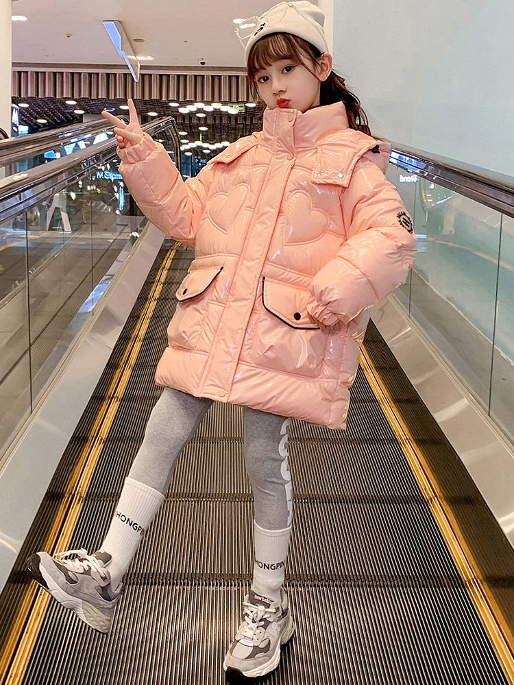 Girls down cotton cotton clothes in winter dress 2023 new children's gas thickening small girls long thin cotton coat