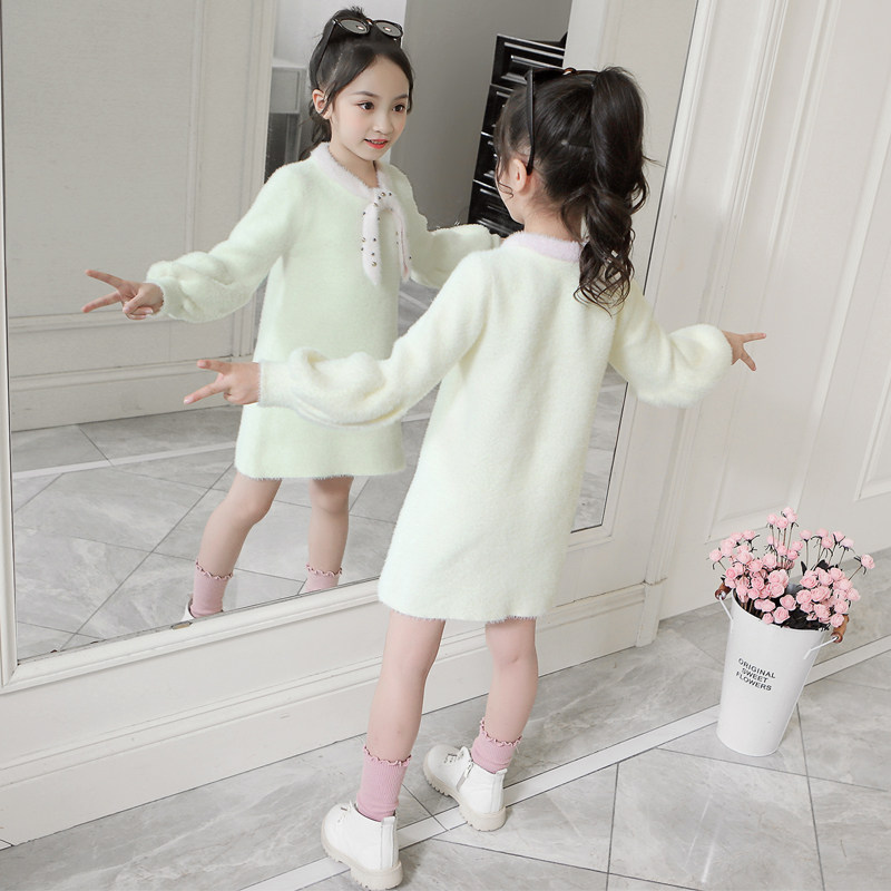 Girls Dress 2023 New Fashion Han Yang Spring and Fall Net Red Girl Knitted Sweater Princess Dress