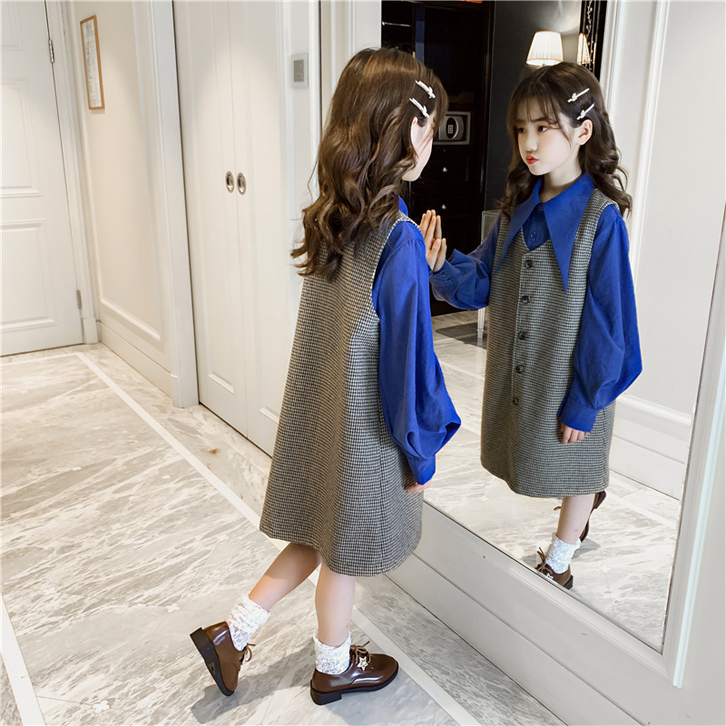 Girl's spring and autumn suit dress 2021 new Korean version Children's small fragrant wind Marchia sends CUHK child girls two sets