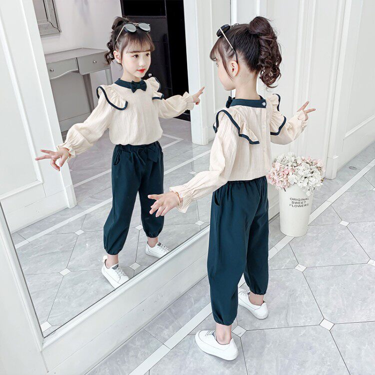 Girls' Set Fall 2022 New Kids Korean Edition Autumn Dress School Fashion Long Sleeves Athleisure Two-Piece