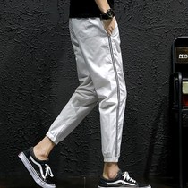 European station Ice Silk ankle-length pants mens white 9-leg pants loose thin casual slippery quick-drying sports ultra-thin