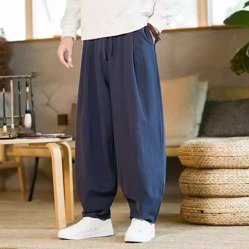 Kuraishi Kazuki Chinese Style Linen Lantern Pants Men's Summer Large Size Loose Casual Pants Cotton and Linen Wide-Leg Long Pants