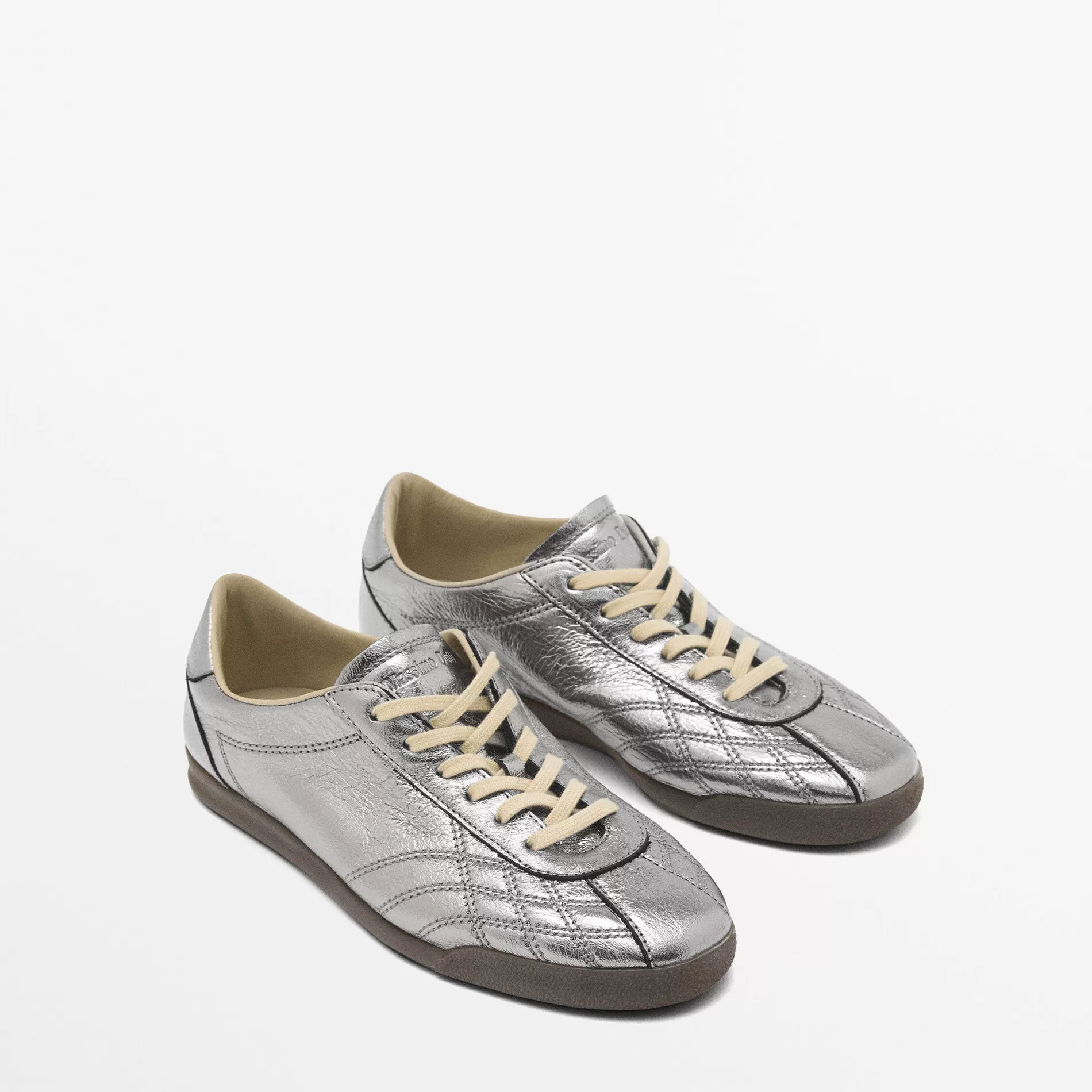 Массио Дут women's shoes silver metallic leather retro тренд модная повседневная обувь на шнуровке кроссовки MD