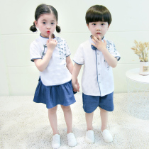 School uniforms for primary and middle school students in summer suit Kindergarten Garden suit Short sleeves Chinese Wind Children 61 acting out of summer