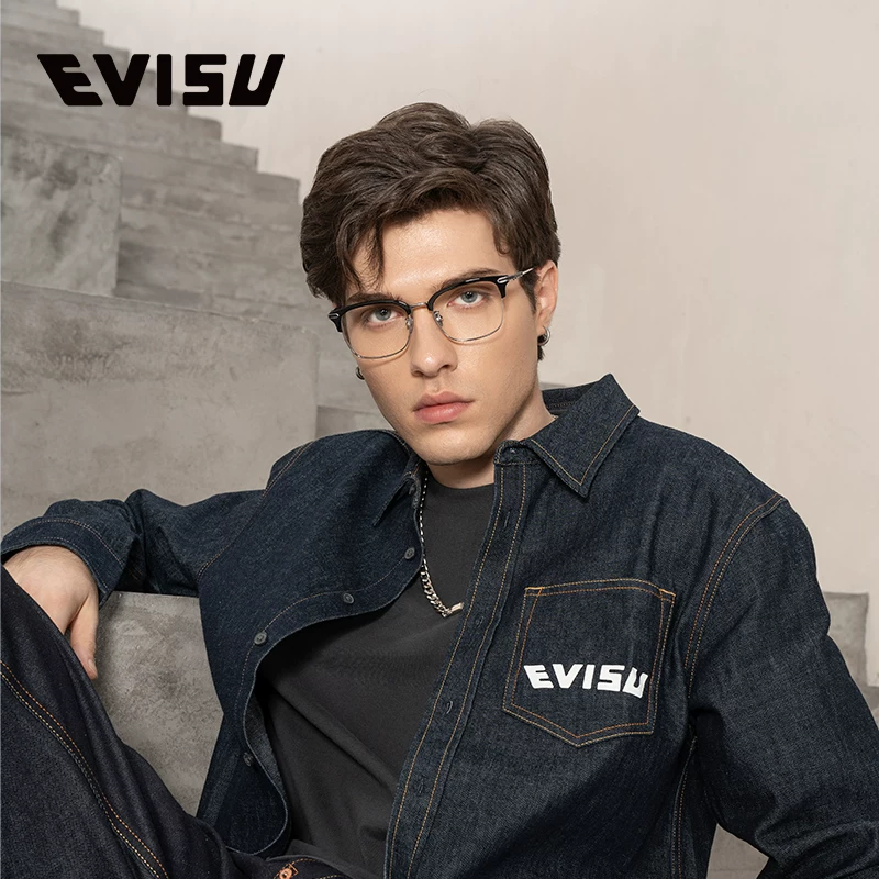 Очки полурамены EVISU Huimeisu Evisu 8501 для линии бровей рамка очков с титановым каркасом можно оснастить антибликовым анти-головной свет анти-синий свет линзы с преломлением 1.60 и 1.67