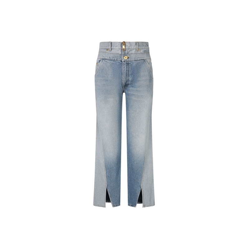 Balmain Balmain's New Spring and Summer Women's Classic Design Fake Two-Layer Cotton Slim-Fit Jeans