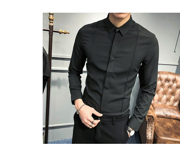 Áo sơ mi dài tay màu sắc giản dị mùa xuân nam phiên bản Hàn Quốc của áo sơ mi nam thời trang Slim xu hướng đẹp trai áo sơ mi Anh đẹp trai - Áo  áo sơ mi nam tay ngắn