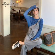 Men & Joni Montomi Maternity Strap Pants Set Fashion Long Sleeve base shirt Casual Pants Two Piece