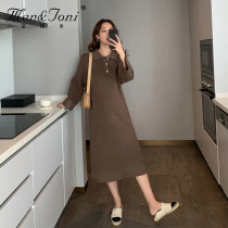 Men & Joni montomi maternity wear autumn and winter knitted dress tide mother lapel collar long sweater skirt