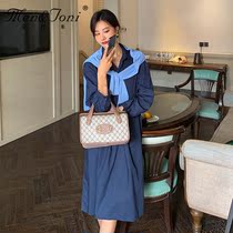 Men & Joni Montomi pregnant women Autumn Tide mother work lapel long sleeve shirt dress medium long shirt