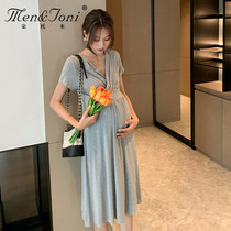 Men & Joni montomi pregnant dress summer new breastfeeding v-collar slim long maternity dress
