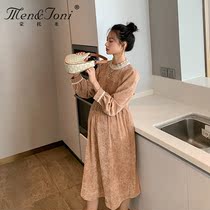 Men & Joni Montomi pregnant women autumn and winter clothing temperament fashion French stand collar long sleeve velvet dress tide mother