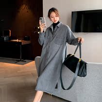 Men & Joni Montomi maternity dress Spring and Autumn Tide mother harbor style retro out long shirt dress