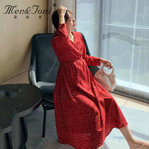 Men & Joni Montomi pregnant women Spring and Summer chiffon dress polo dot cross V-collar can breastfeed out