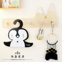 ins Nordic solid wood coat rack adhesive hook creative wall bedroom simple modern clothes hook hanger free hole