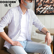 Mens shirts Long sleeves Summer outwear Ruffey Blouse Shirt Male Tide Black & White Striped Harbor Wind Thinly inch Inch Shirt Sunscreen