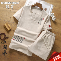 Chinese style male soil summer suit 2021 New Buddha mens short sleeve antique pajamas closed leisure clothes