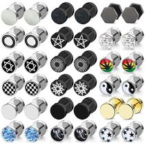 Pair Stainless Steel Dumbbell Screw Stud Earrings For