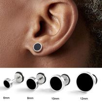 Mens Earings Titanium Steel Round Black Oil Drip Stud