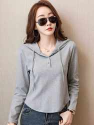 Women's Hooded Long-Sleeved T-Shirt Women's 2025 New Bottoming Shirt Top Outer Wear Spring and Summer Thin Curved Hem Sweatshirt