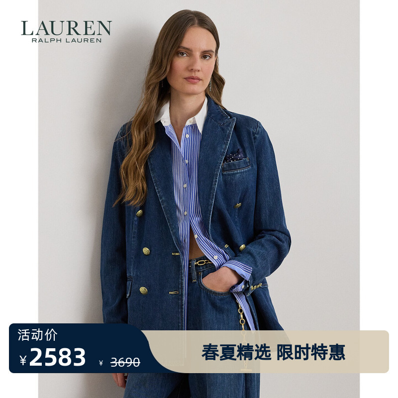 Lauren/Ralph Lauren Women's 26 Spring Loose Fit Double-Breasted Denim Blazer Rl62970