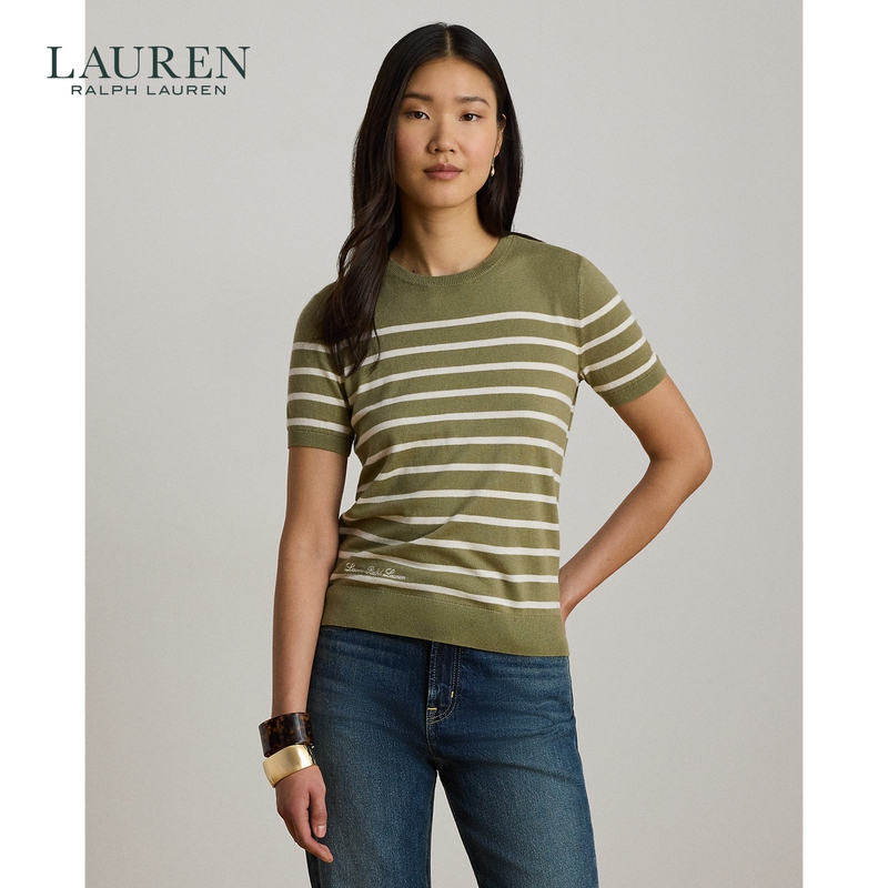 Lauren/Ralph Lauren Women's 26Th Autumn Loose Fit Striped Short-Sleeve Knit Shirt Rl63186 Lauren/Ralph Lauren Women's 26Th Autumn Loose Fit Striped Short-Sleeve Knit Shirt Rl63186
