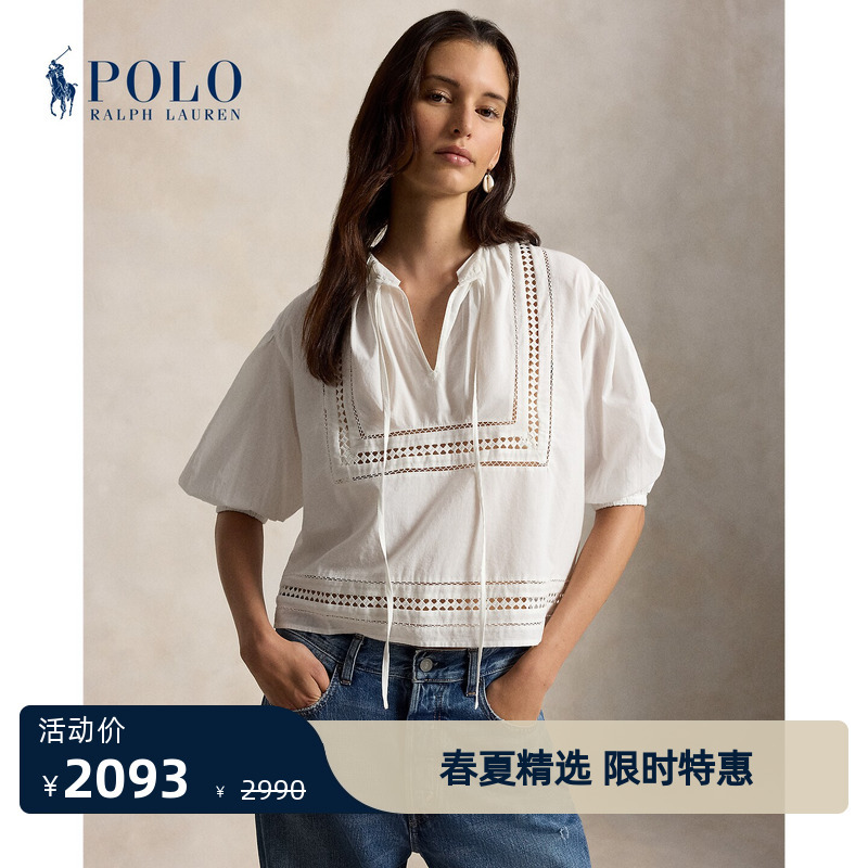 Ralph Lauren/Ralph Lauren Women's Clothing 26 Summer Loose-Fitting Lace Trim Cotton Shirt Rl28043 Ralph Lauren/Ralph Lauren Women's Clothing 26 Summer Loose-Fitting Lace Trim Cotton Shirt Rl28043