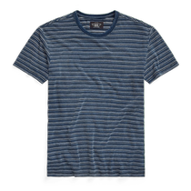 RRL Mens 24 Summer Indigo Striped Jersey Cotton T-Shirt RL93390