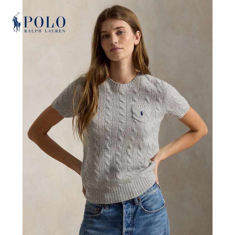 Ralph Lauren/Ralph Lauren Women's Classic Slim Fit Cable Knit Short Sleeve Sweater