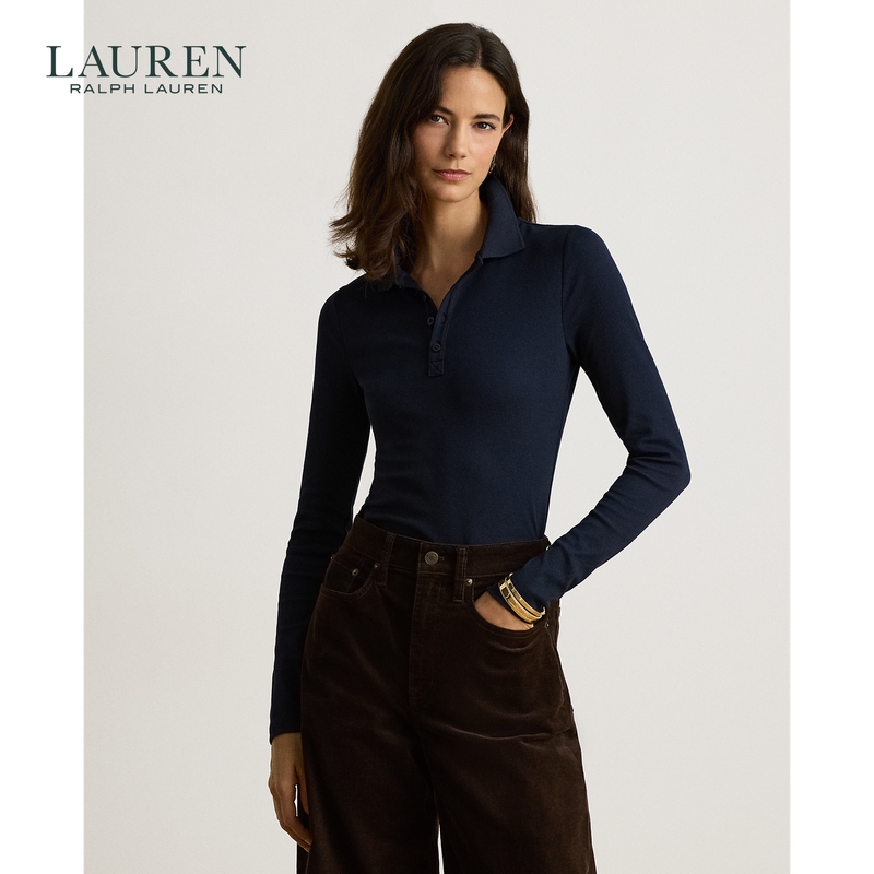 Lauren/Ralph Lauren Women's 26Th Autumn Slim Fit Ribbed Knit Long Sleeve Polo Shirt Rl63304 Lauren/Ralph Lauren Women's 26Th Autumn Slim Fit Ribbed Knit Long Sleeve Polo Shirt Rl63304
