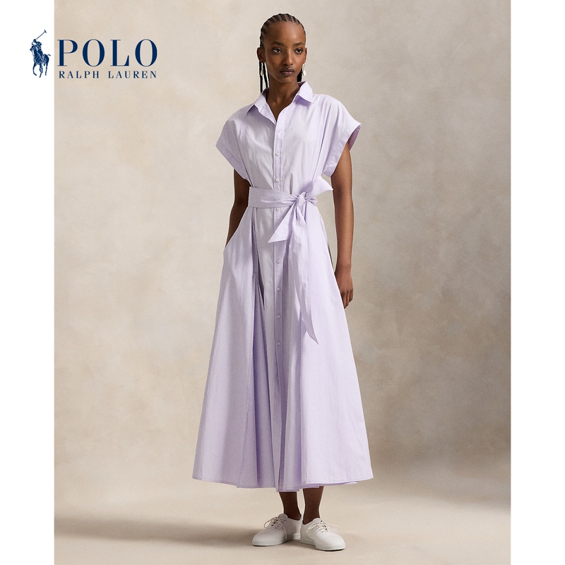 Ralph Lauren/Ralph Lauren Women's Spring 26 Belted Striped Cotton Shirt Dress Rl27806