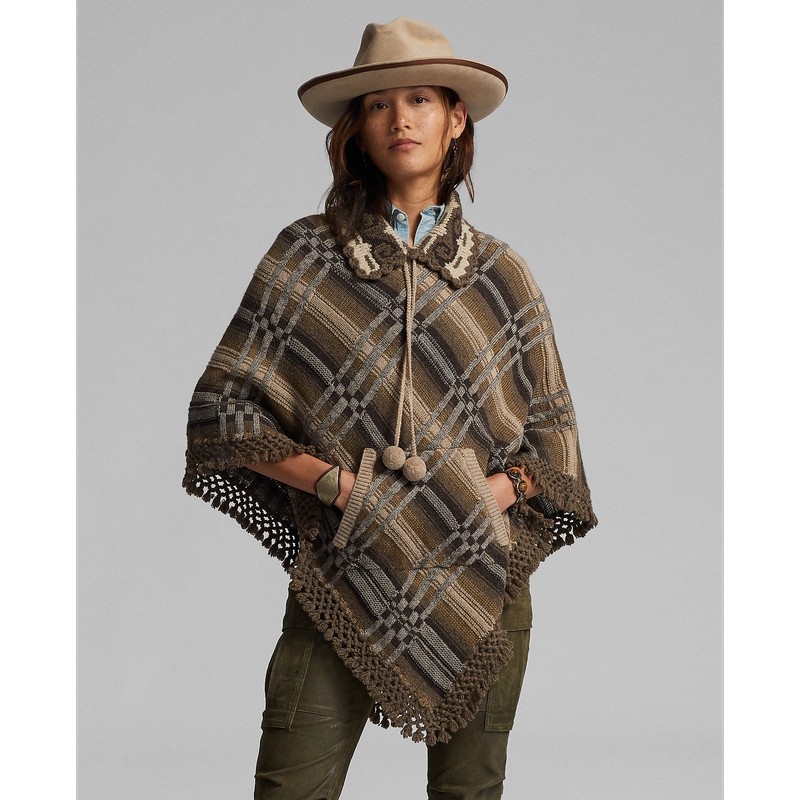 RRL women's clothing 23 years of autumn lattice tattooed jacquard knit cloak RL92692 -Taobao