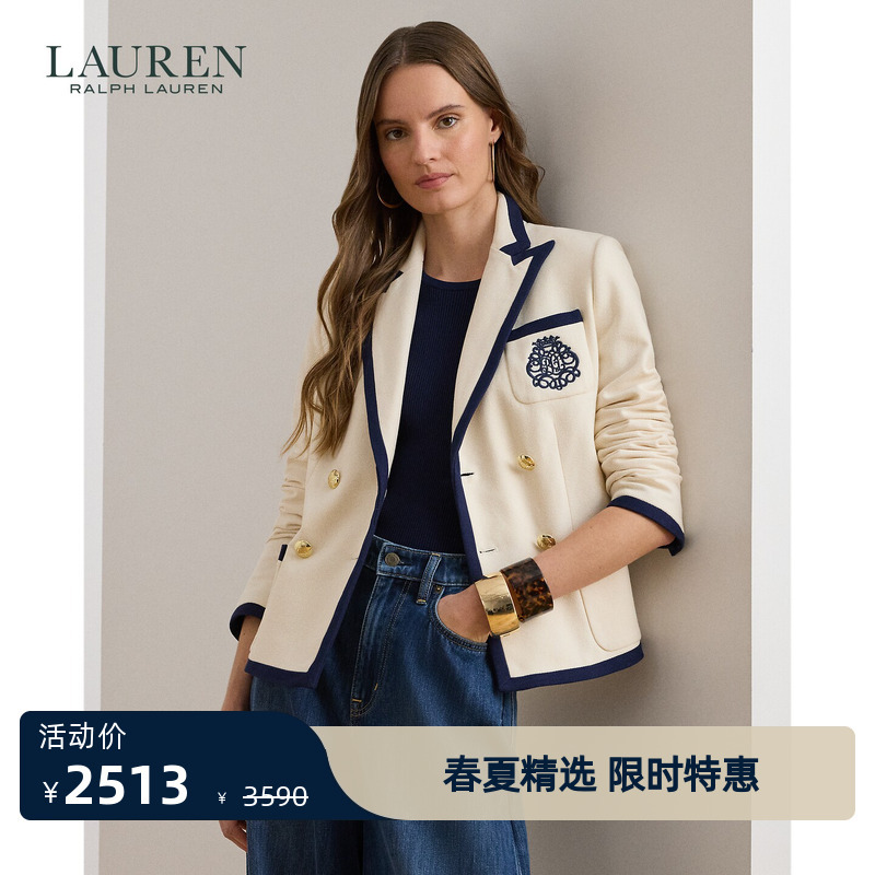 Lauren/Ralph Lauren Women's Spring 2026 Two-Tone Double-Breasted Piqué Blazer Rl63050 Lauren/Ralph Lauren Women's Spring 2026 Two-Tone Double-Breasted Piqué Blazer Rl63050
