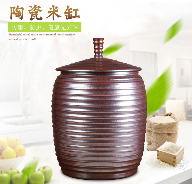 Jingdezhen ceramic barrel with cover ricer box sealing large tea tea cake flour cylinder cylinder cylinder grain storage tank