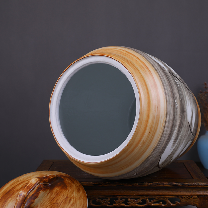 Jingdezhen ceramic barrel storage tank household water tanks imitation solid wood 50 kg installed sealed cylinder barrels moistureproof with cover flour