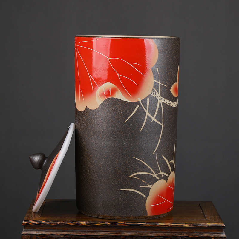 Jingdezhen ceramic barrel ricer box household tank cylinder storage tank 20/40 jin with cover sealing caddy fixings