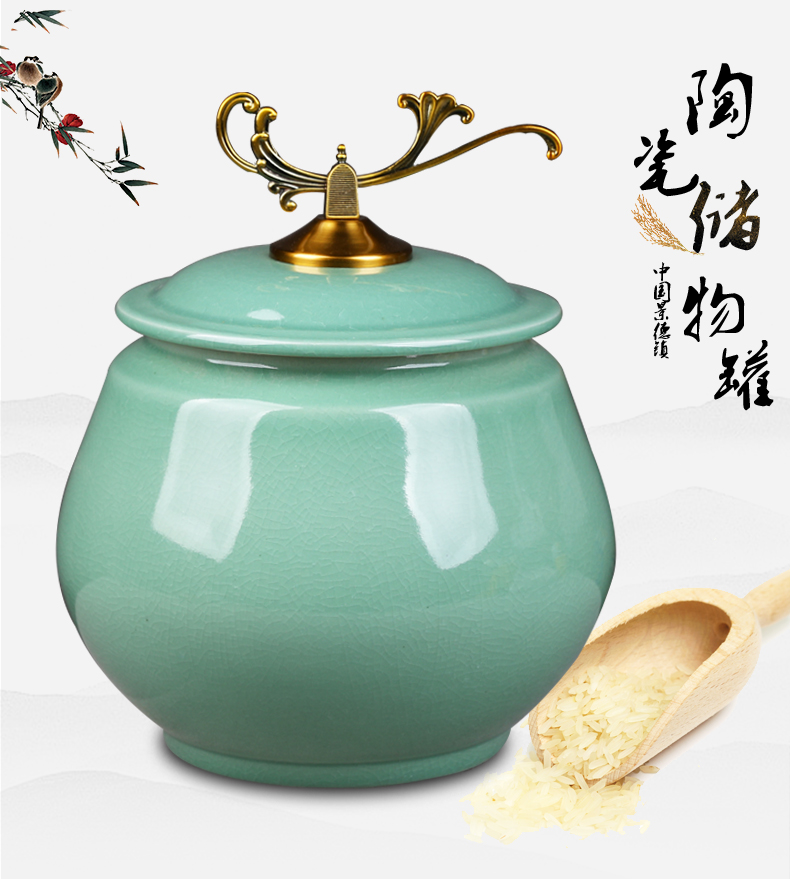 Jingdezhen ceramic barrel ricer box moistureproof insect - resistant seal storage jar with cover rice box storage oil tank m furnishing articles