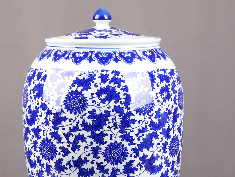 Jingdezhen ceramic barrel household 50 kg loading with cover thickening tank ricer box flour cylinder seal storage tank in the kitchen